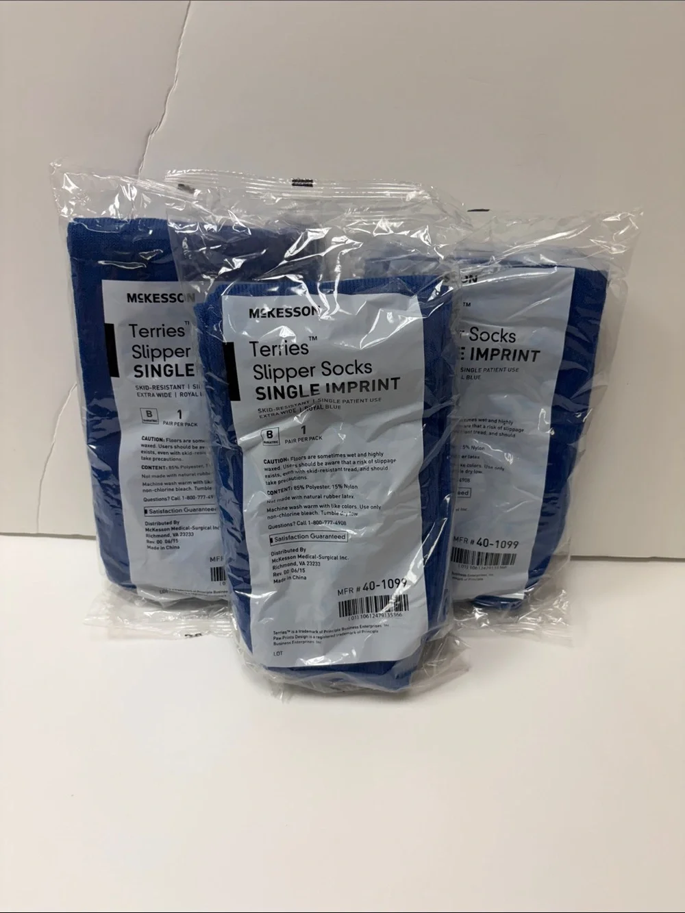Blue Terry Slipper Socks - Single Imprint